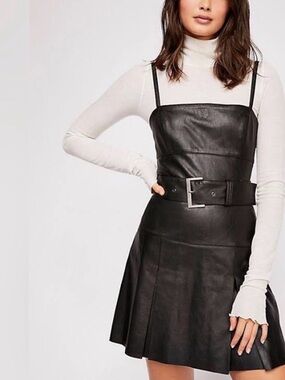 Free People Black Faux Leather Mini Dress with Belt